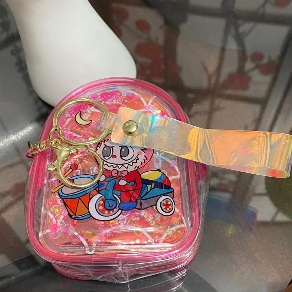 Pink Kids Mini Coin Purse wristlet with Bunny Drummer Design